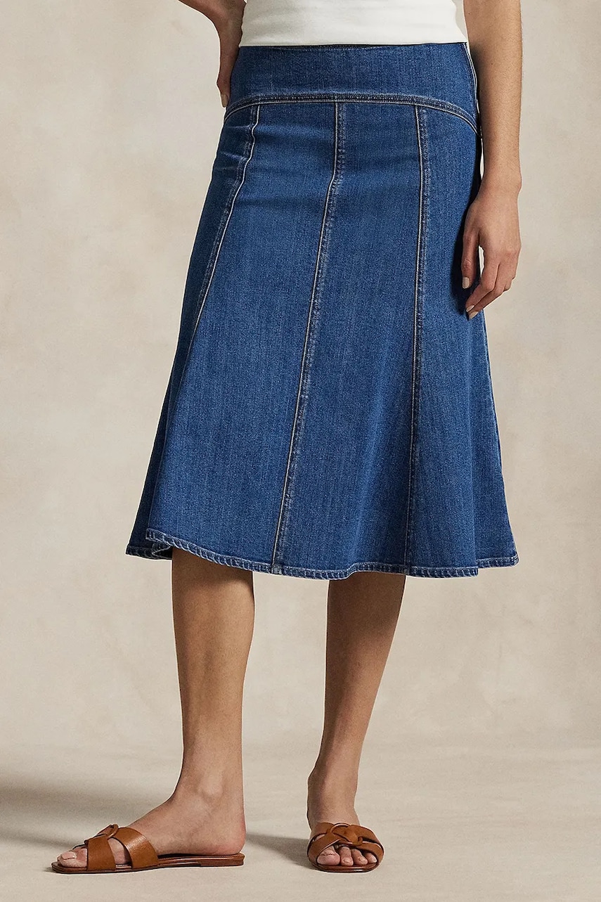 Хлопковая джинсовая юбка Polo Ralph Lauren midi расклешённая 211964731 Хлопковая джинсовая юбка Polo Ralph Lauren midi расклешённая 211964731