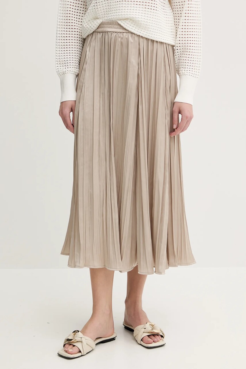 Levně Sukně MICHAEL Michael Kors béžová barva, midi, áčková, MS570GDHCP