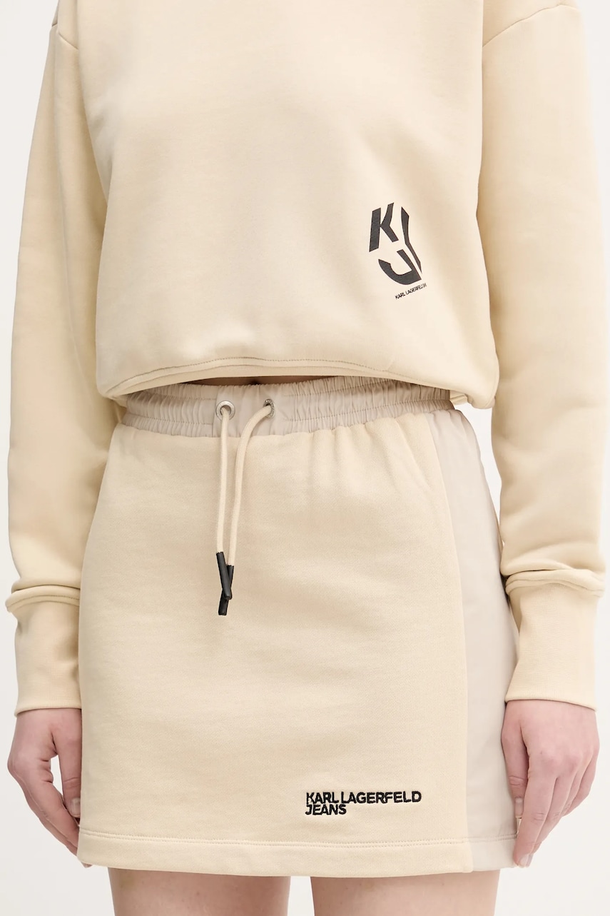 Karl Lagerfeld Jeans fustă culoarea bej, mini, drept, A2W12016 Karl Lagerfeld Jeans fustă culoarea bej, mini, drept, A2W12016