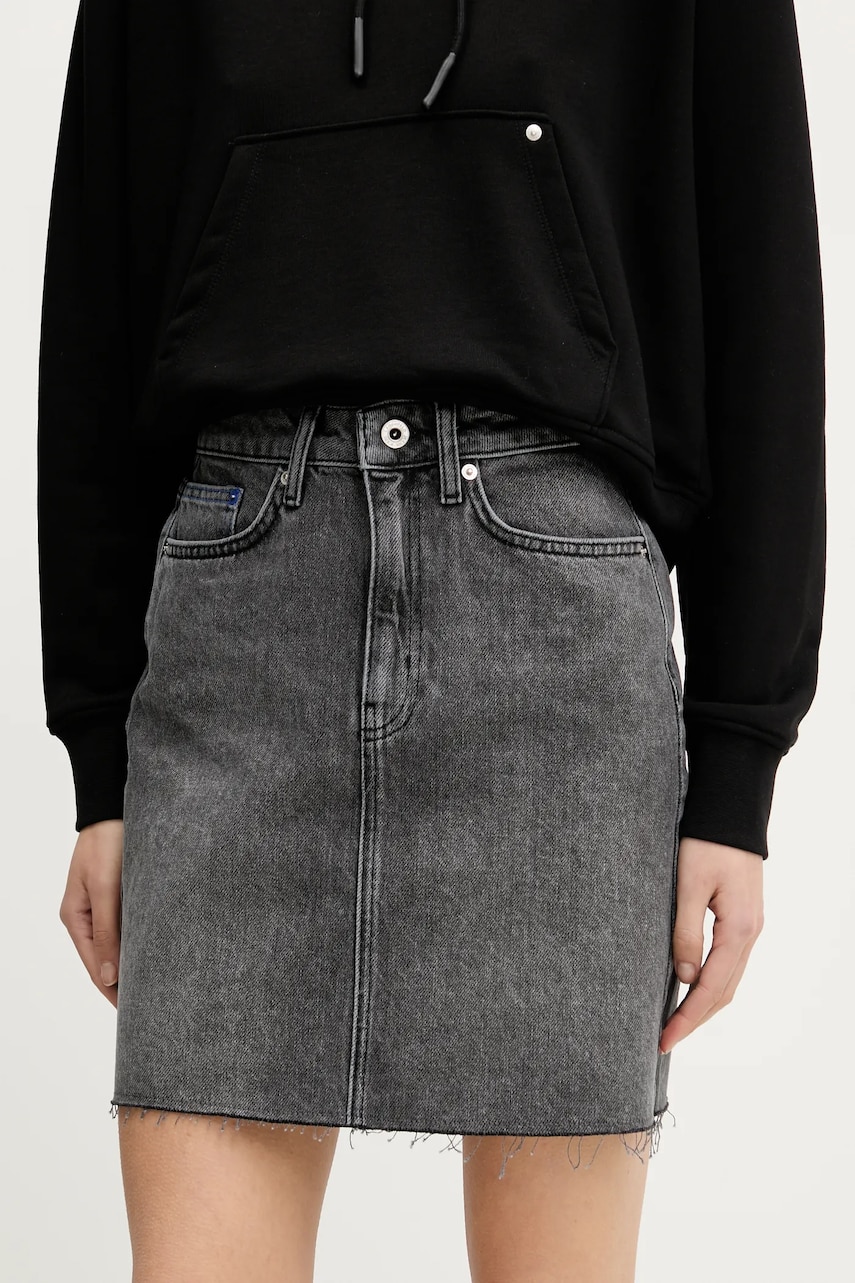 Karl Lagerfeld Jeans fustă din denim culoarea gri, mini, drept, A2W12025 Karl Lagerfeld Jeans fustă din denim culoarea gri, mini, drept, A2W12025