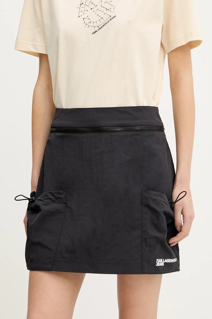 Karl Lagerfeld Jeans fustă culoarea negru, mini, drept, A2W12023 Karl Lagerfeld Jeans fustă culoarea negru, mini, drept, A2W12023