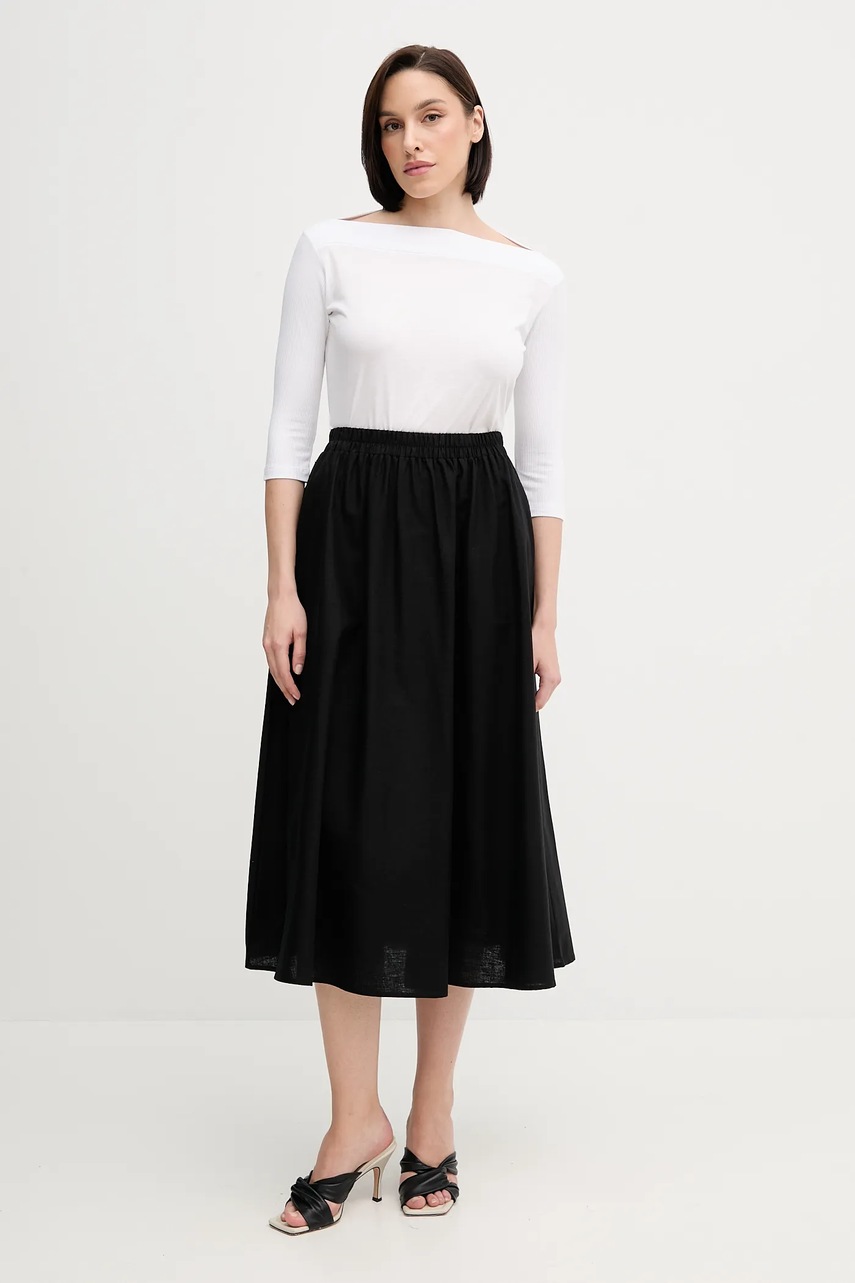 Юбка из смесового льна Barbour Elsie цвет чёрный midi расклешённая LSK0122BK11