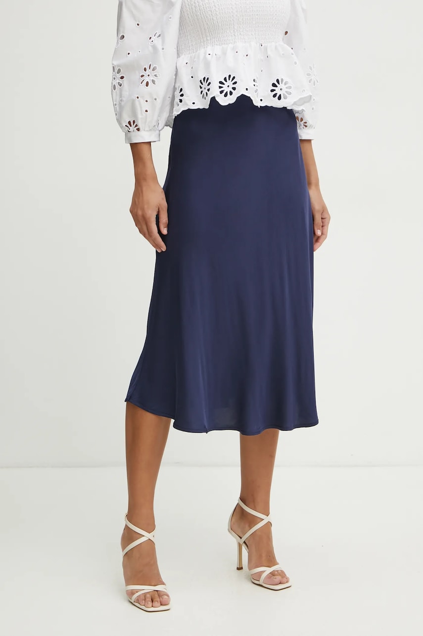 Fracomina fustă culoarea bleumarin, midi, evazată, FJ25SG2003W45101