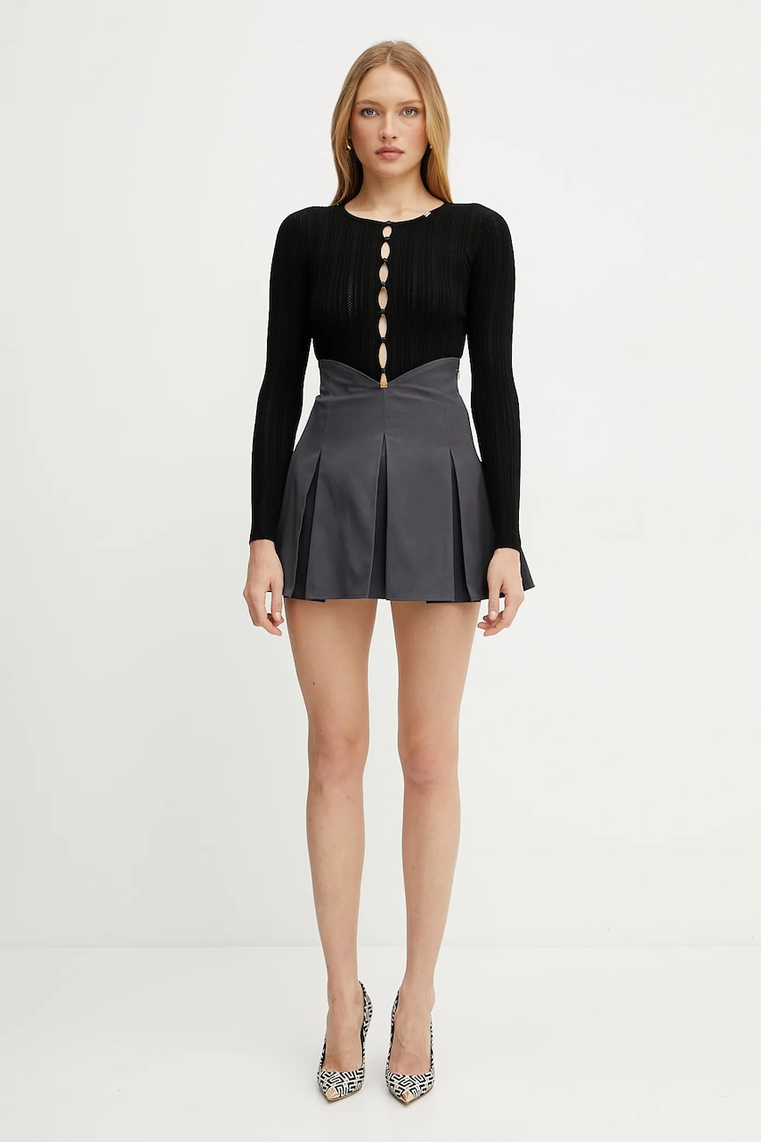 Хлопковая юбка Elisabetta Franchi цвет серый mini расклешённая GO11552E2 Хлопковая юбка Elisabetta Franchi цвет серый mini расклешённая GO11552E2