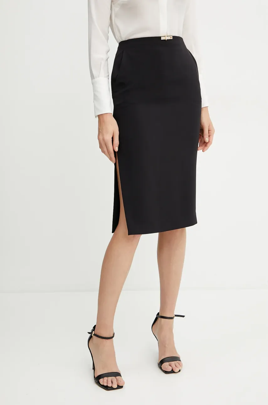 Elisabetta Franchi fustă culoarea negru, midi, drept, GO12252E2