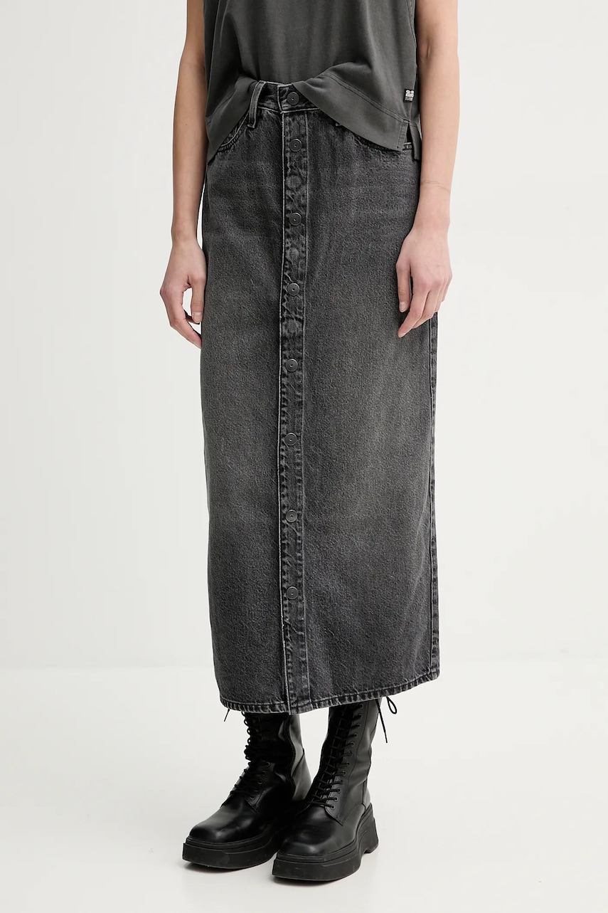 G-Star Raw fustă din denim culoarea gri, midi, drept, D26245-D933 G-Star Raw fustă din denim culoarea gri, midi, drept, D26245-D933