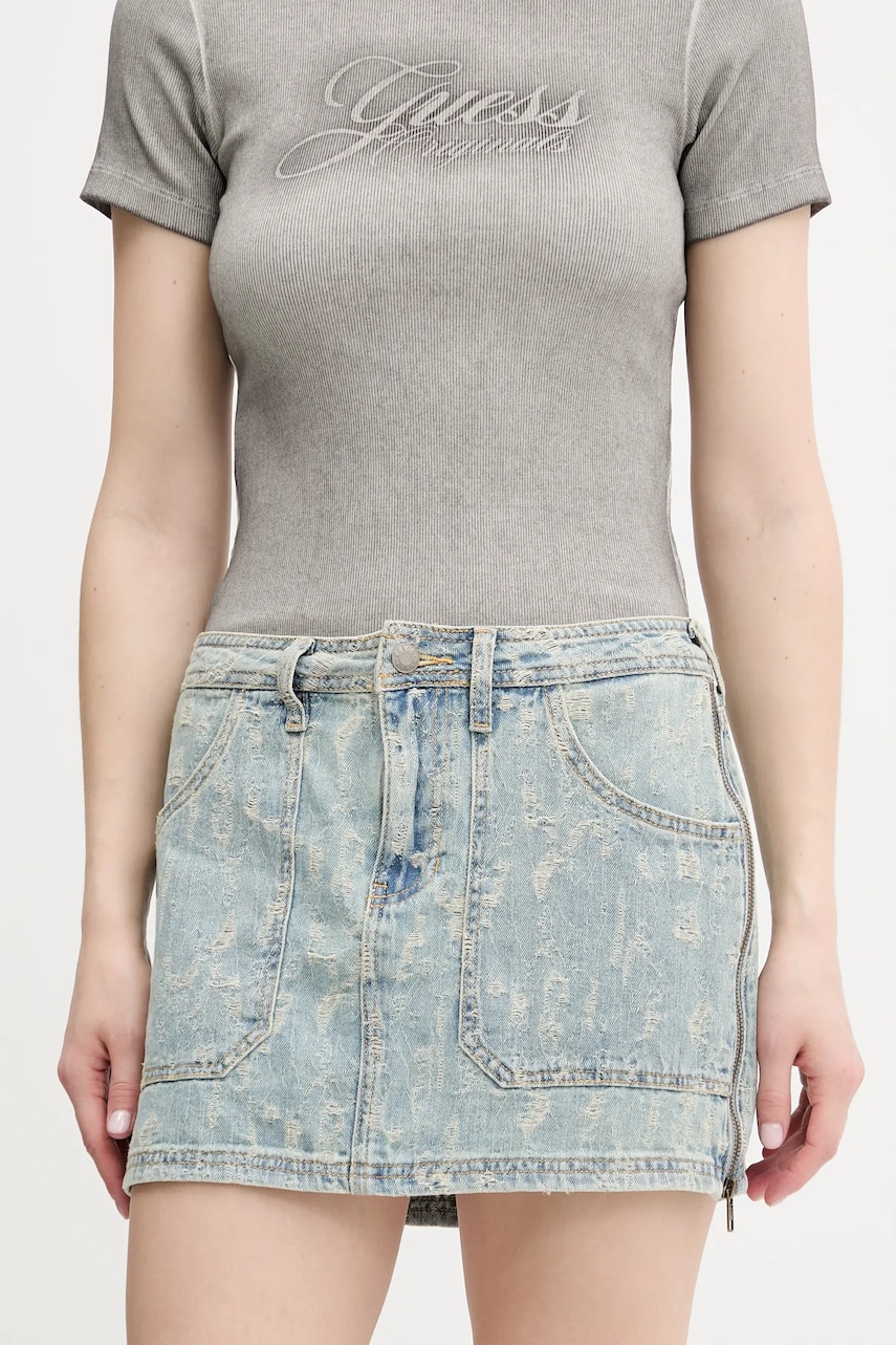 Levně Džínová sukně Guess Originals modrá barva, mini, W5GD1L D5OTA