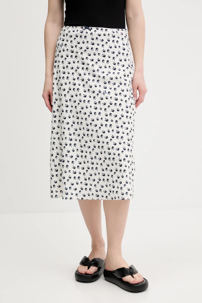 Tommy Jeans fustă culoarea bej, midi, drept, DW0DW20272