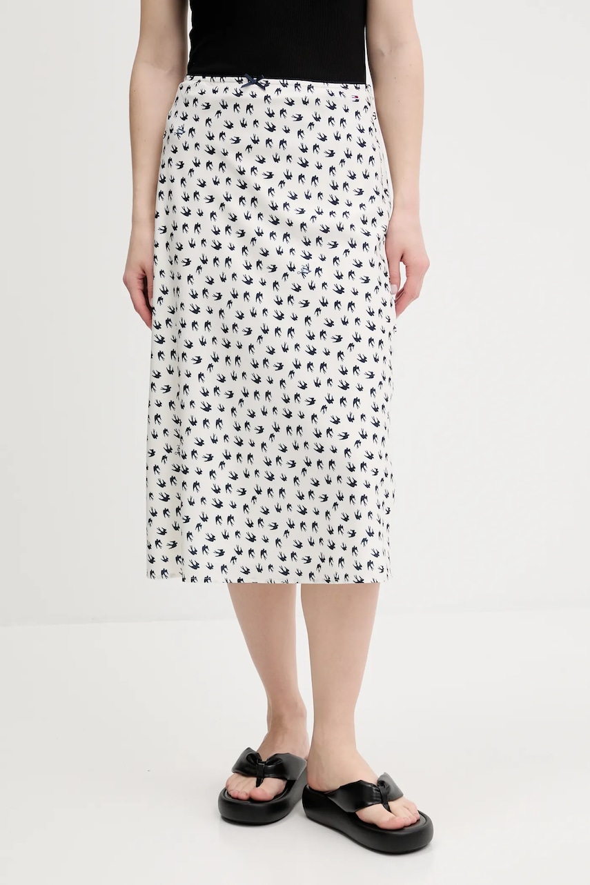 Tommy Jeans fusta culoarea bej, midi, drept, DW0DW20272