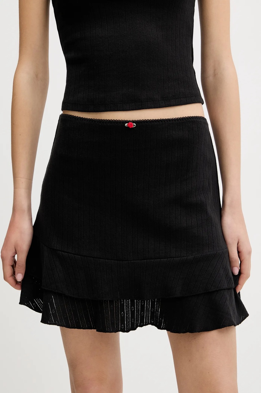 Tommy Jeans fustă din bumbac culoarea negru, mini, evazati, DW0DW20606