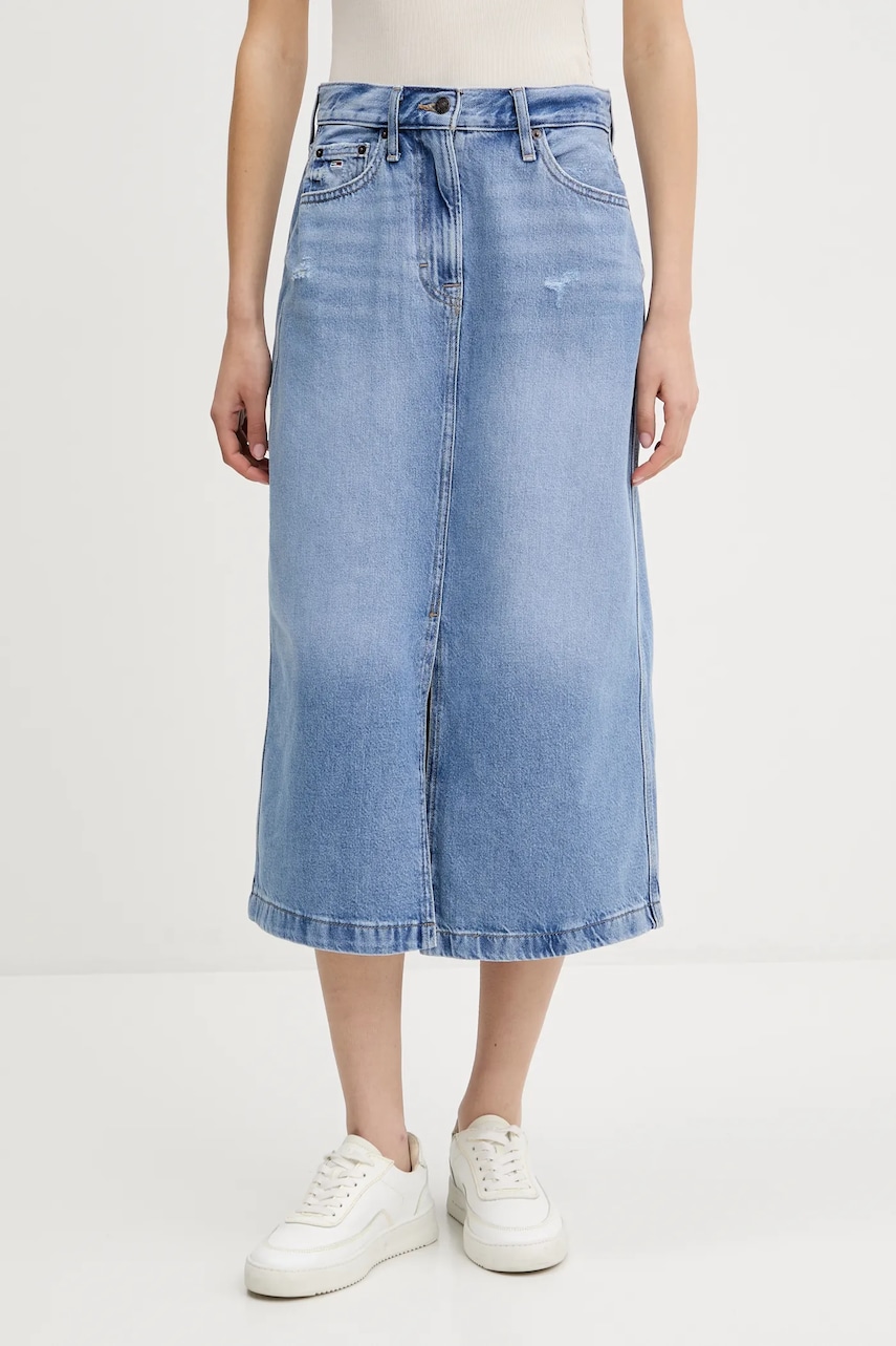 Tommy Jeans fustă din denim midi, drept, DW0DW21292 Tommy Jeans fustă din denim midi, drept, DW0DW21292