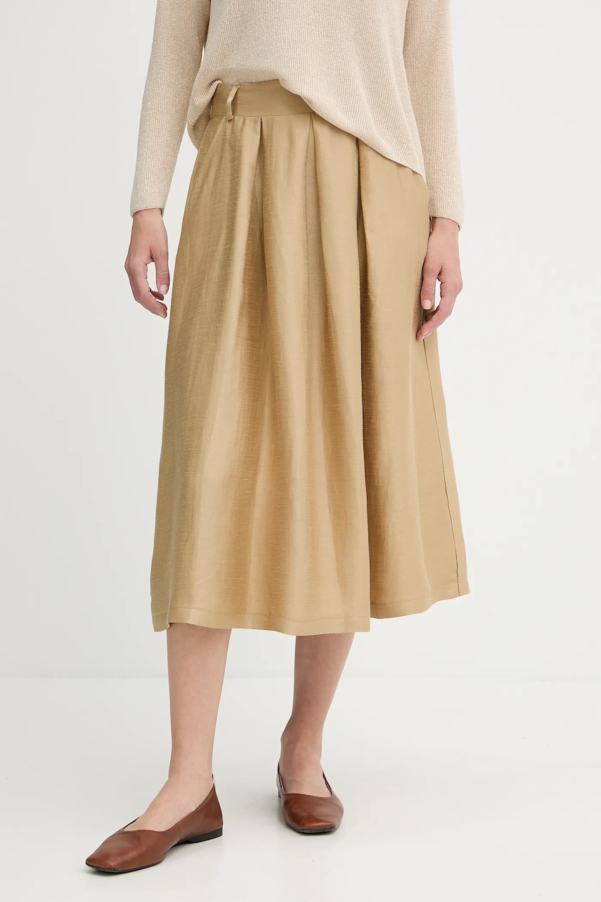 La Petite Française fusta din amestec de in JOSEPHINE culoarea verde, midi, evazati, JOSEPHINE