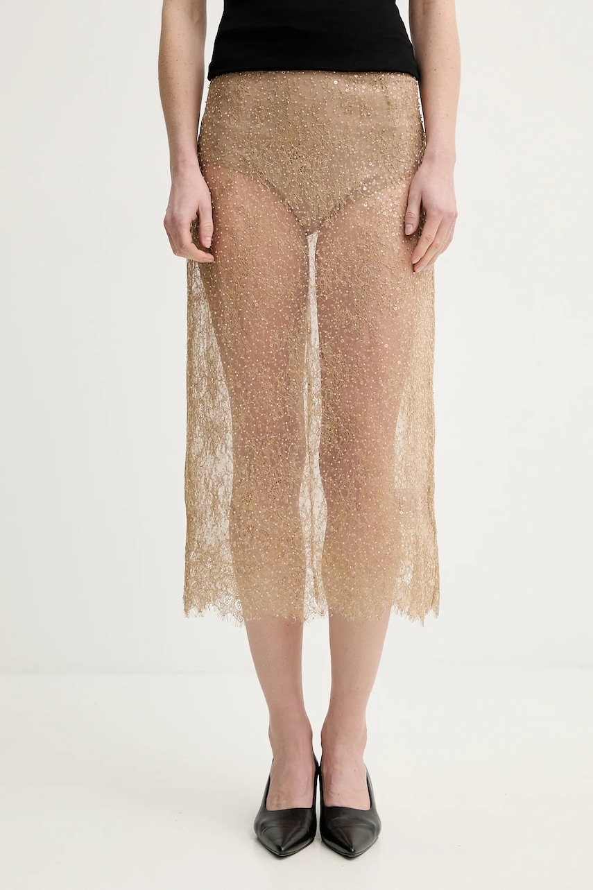 Herskind fusta Risa culoarea bej, midi, evazati, 5575209 Herskind fusta Risa culoarea bej, midi, evazati, 5575209
