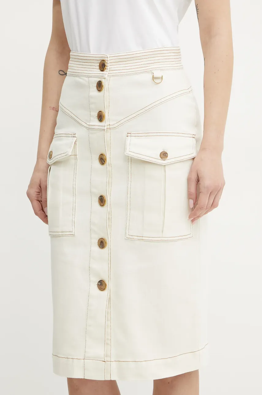 Sukně Marciano by Guess NAOMI béžová barva, midi, pouzdrová, 5GGD08 7297A