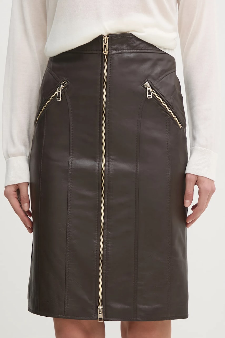 Joop! fusta de piele culoarea maro, mini, creion, 80000701