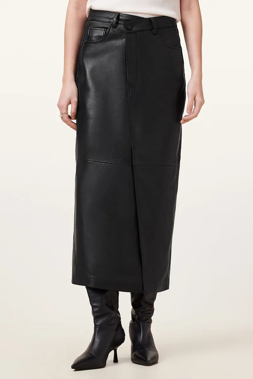 Кожаная юбка AllSaints EDEN цвет чёрный midi прямая W008RC Кожаная юбка AllSaints EDEN цвет чёрный midi прямая W008RC