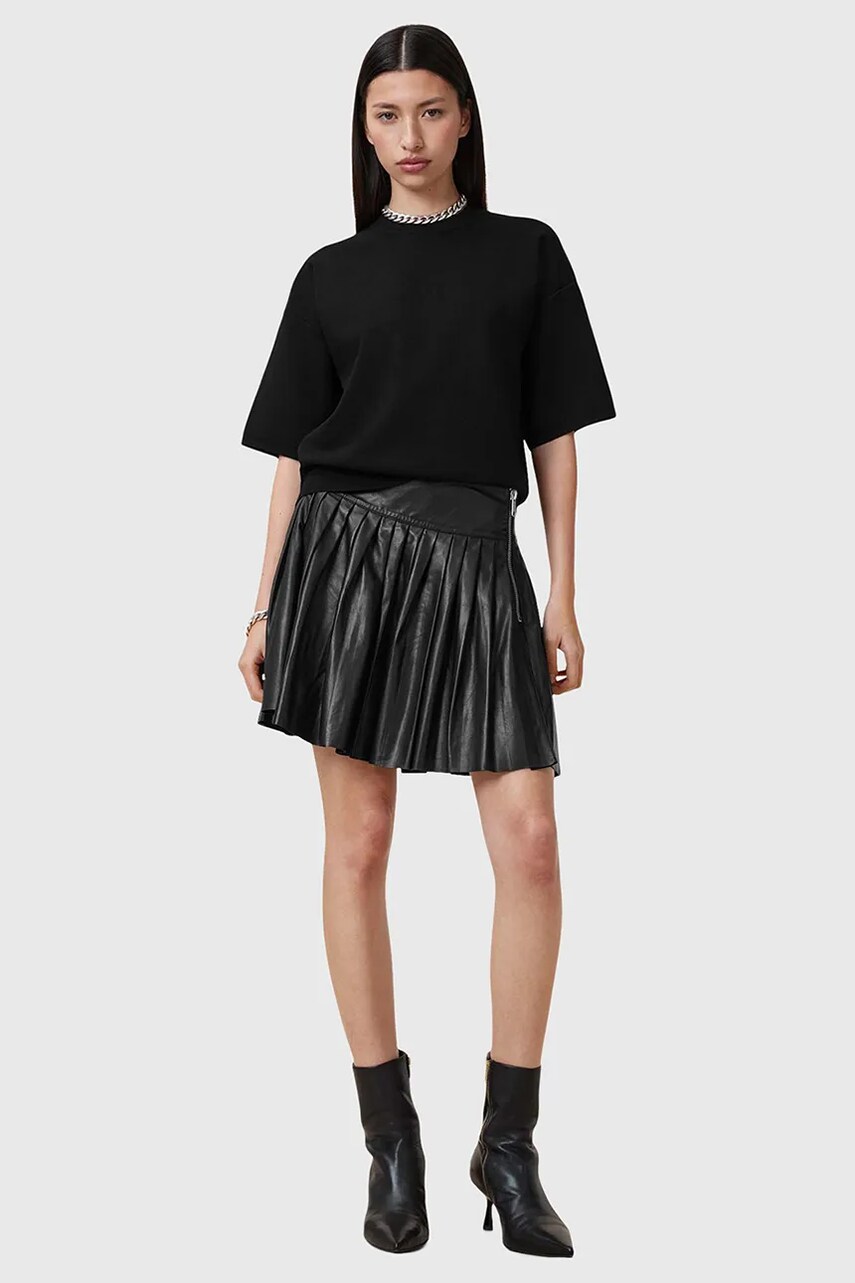 AllSaints fusta de piele VENA culoarea negru, mini, evazati, W029RC