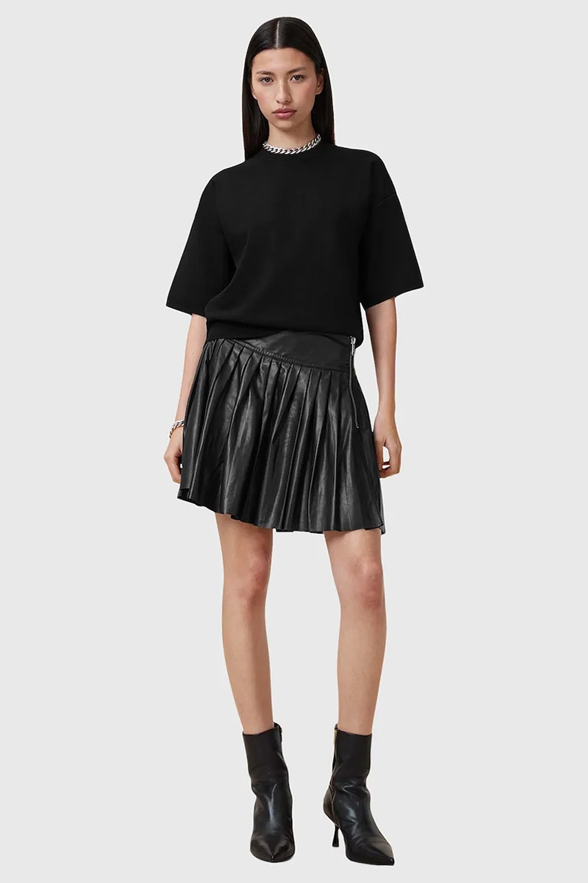 AllSaints fusta de piele VENA culoarea negru, mini, evazati, W029RC