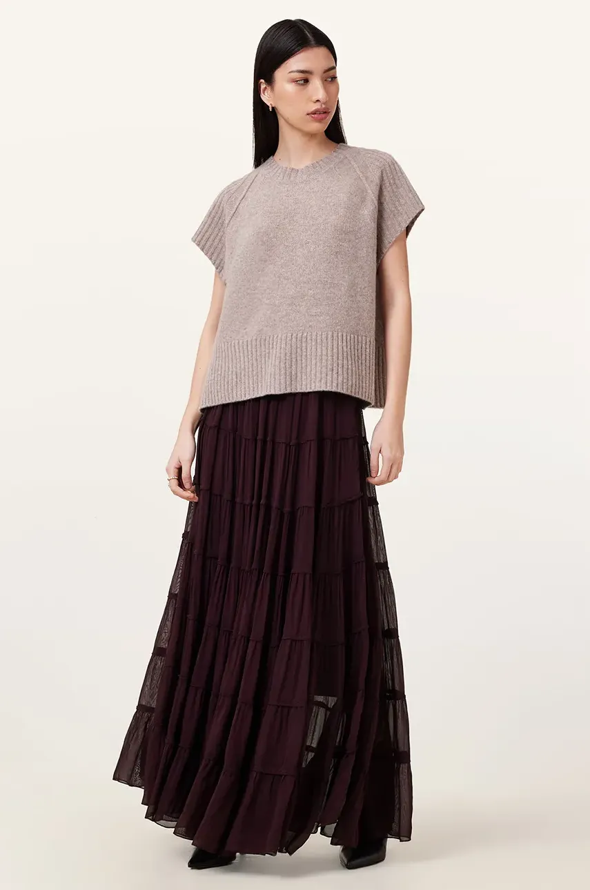 AllSaints fusta EVA culoarea bordo, maxi, evazati, W061RC