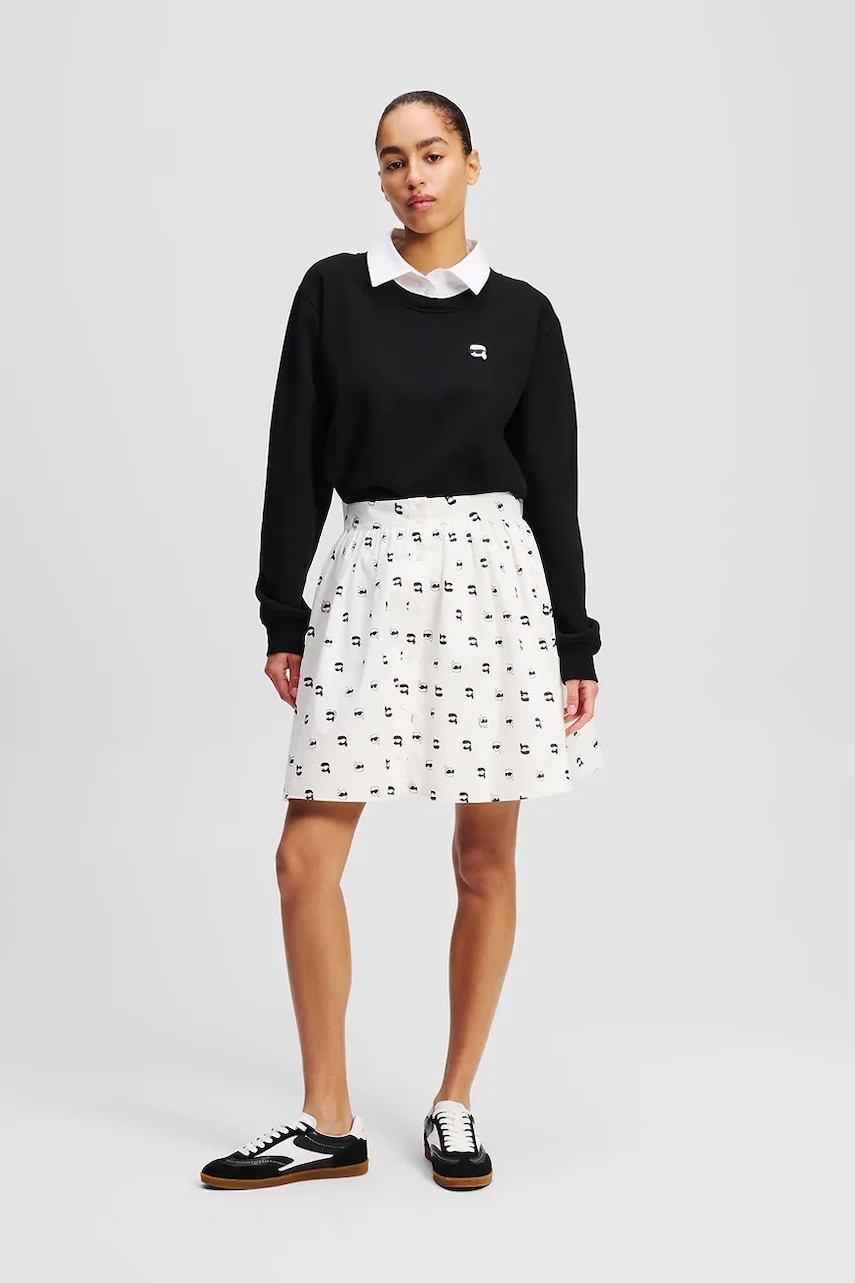 Karl Lagerfeld fustă din bumbac culoarea alb, mini, evazati, A2W12029 Karl Lagerfeld fustă din bumbac culoarea alb, mini, evazati, A2W12029