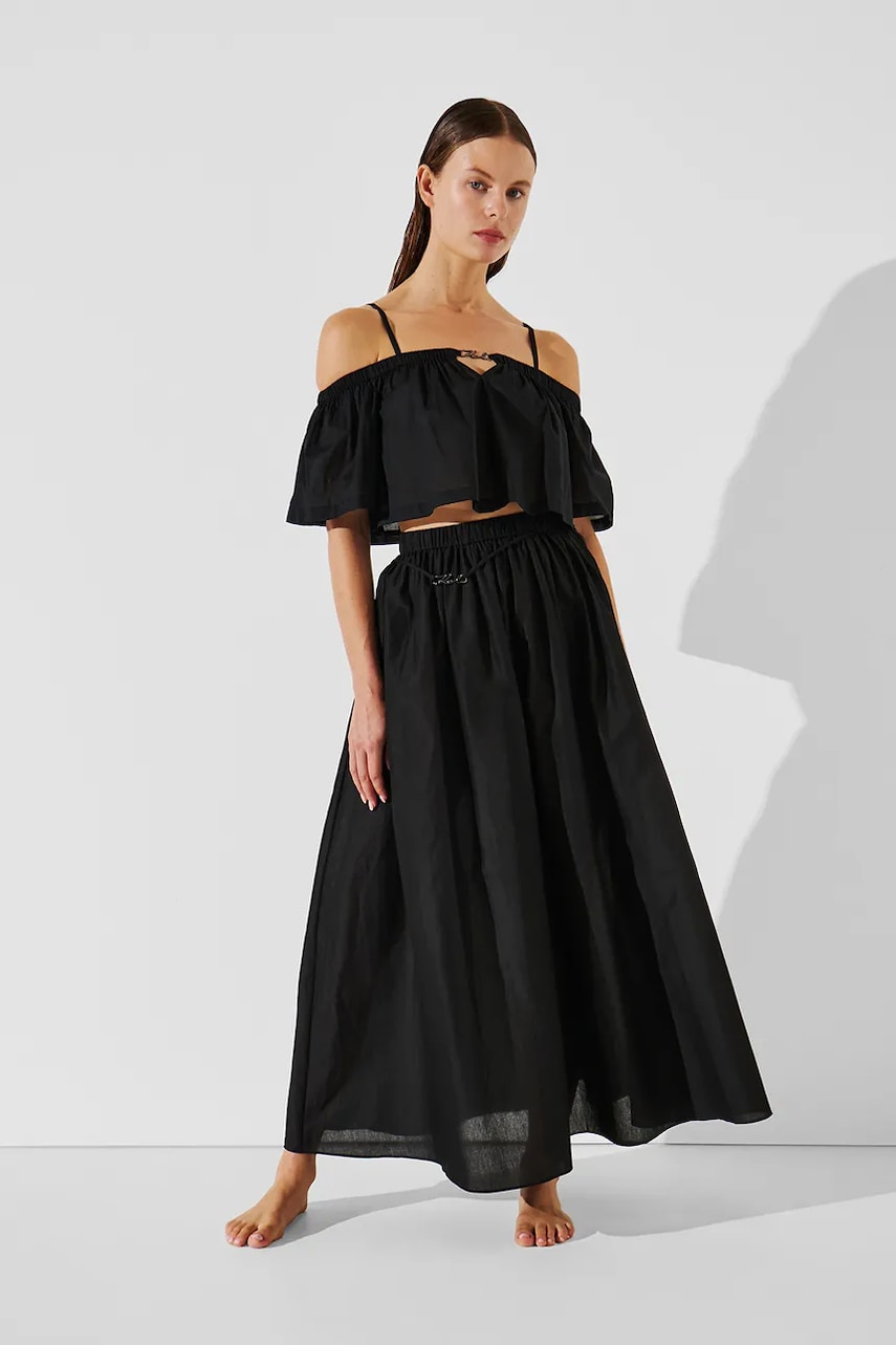 Karl Lagerfeld fustă din bumbac culoarea negru, maxi, evazati, A2W46043 Karl Lagerfeld fustă din bumbac culoarea negru, maxi, evazati, A2W46043