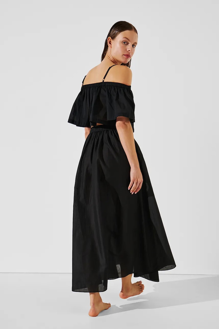 Хлопковая юбка Karl Lagerfeld цвет чёрный maxi расклешённая A2W46043 Хлопковая юбка Karl Lagerfeld цвет чёрный maxi расклешённая A2W46043