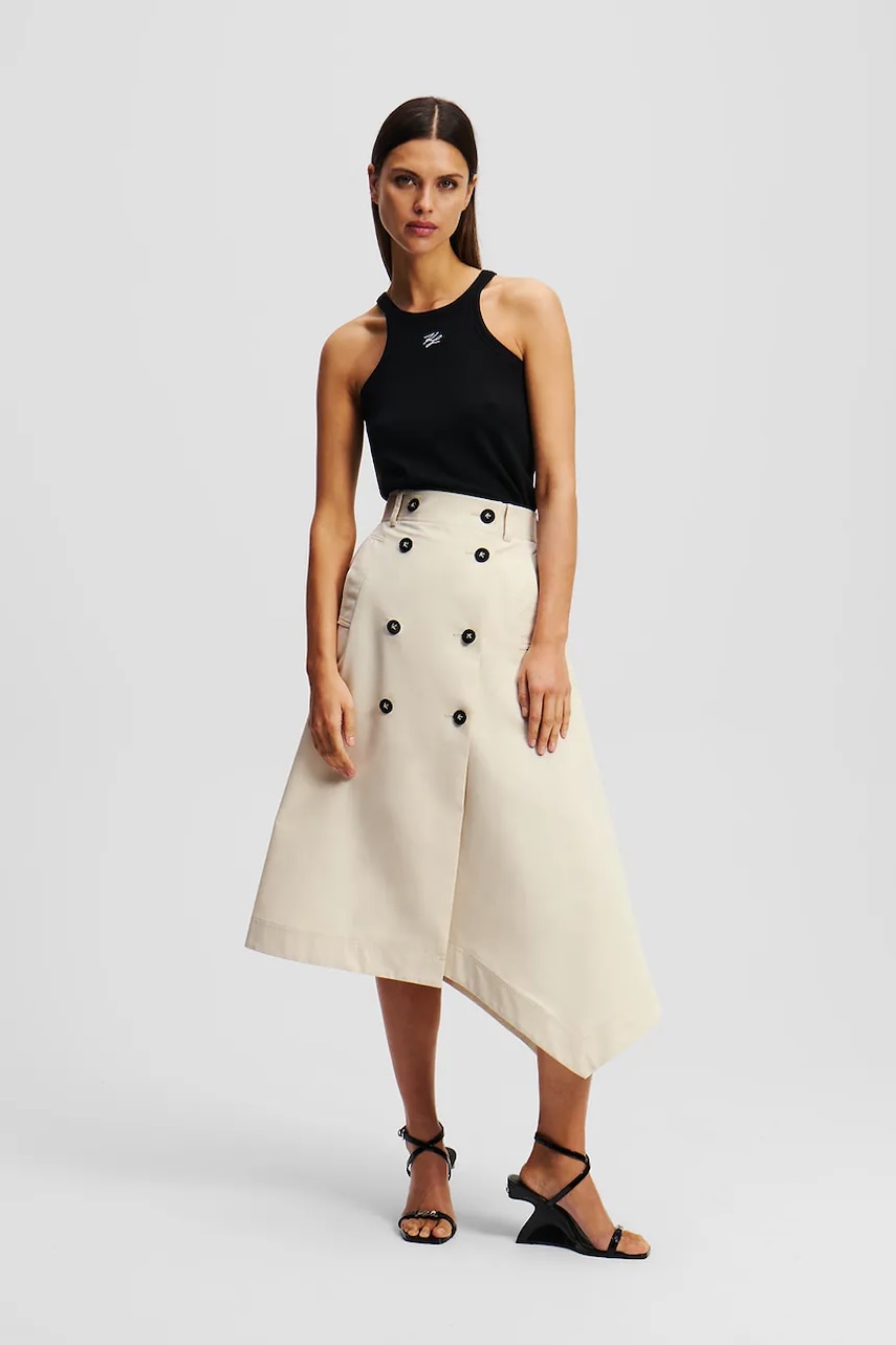 Karl Lagerfeld fusta culoarea bej, midi, evazati, A2W12007