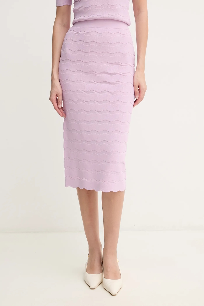 Herve Leger fustă Eloise culoarea violet, midi, creion, SCJ3515831