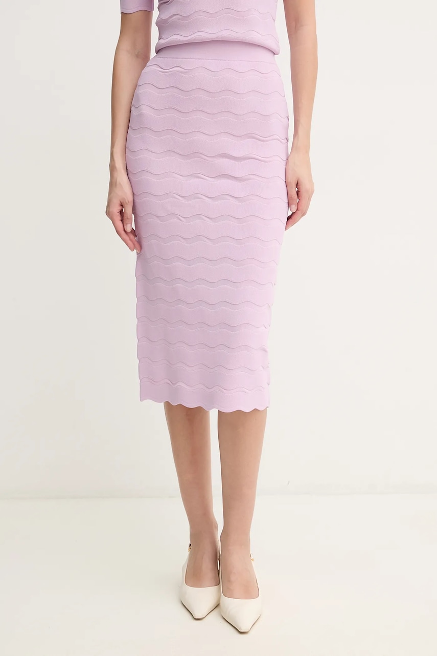 Herve Leger fustă Eloise culoarea violet, midi, creion, SCJ3515831 Herve Leger fustă Eloise culoarea violet, midi, creion, SCJ3515831