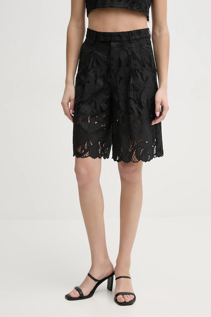ISABELLE BLANCHE pantaloni scurti femei, culoarea negru, neted, high waist, IS25SS-P101-T020 ISABELLE BLANCHE pantaloni scurti femei, culoarea negru, neted, high waist, IS25SS-P101-T020