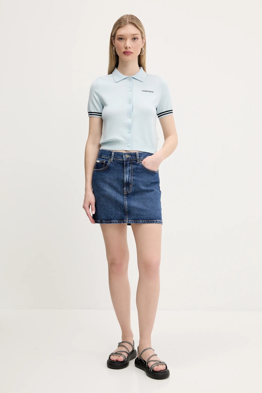 Джинсовая юбка Guess Jeans цвет синий mini прямая W5GD0Q D5M44