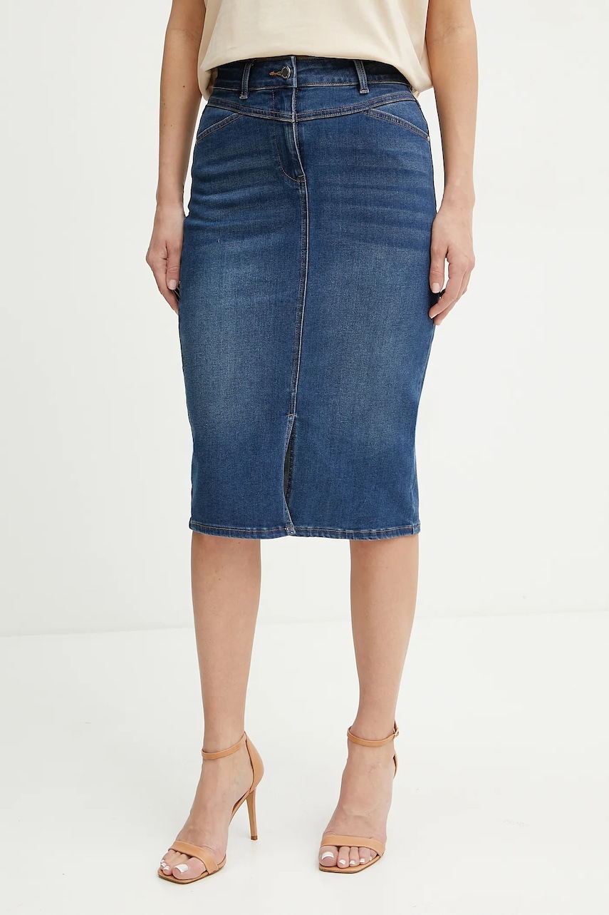 Morgan fustă din denim JAPA culoarea bleumarin, mini, creion, JAPA