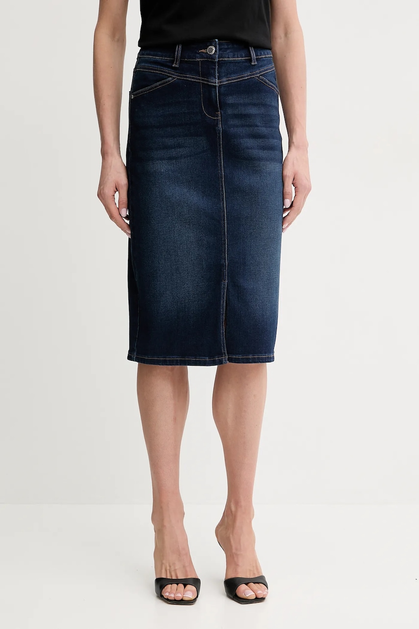 Morgan fustă din denim JAPA culoarea bleumarin, mini, creion, JAPA