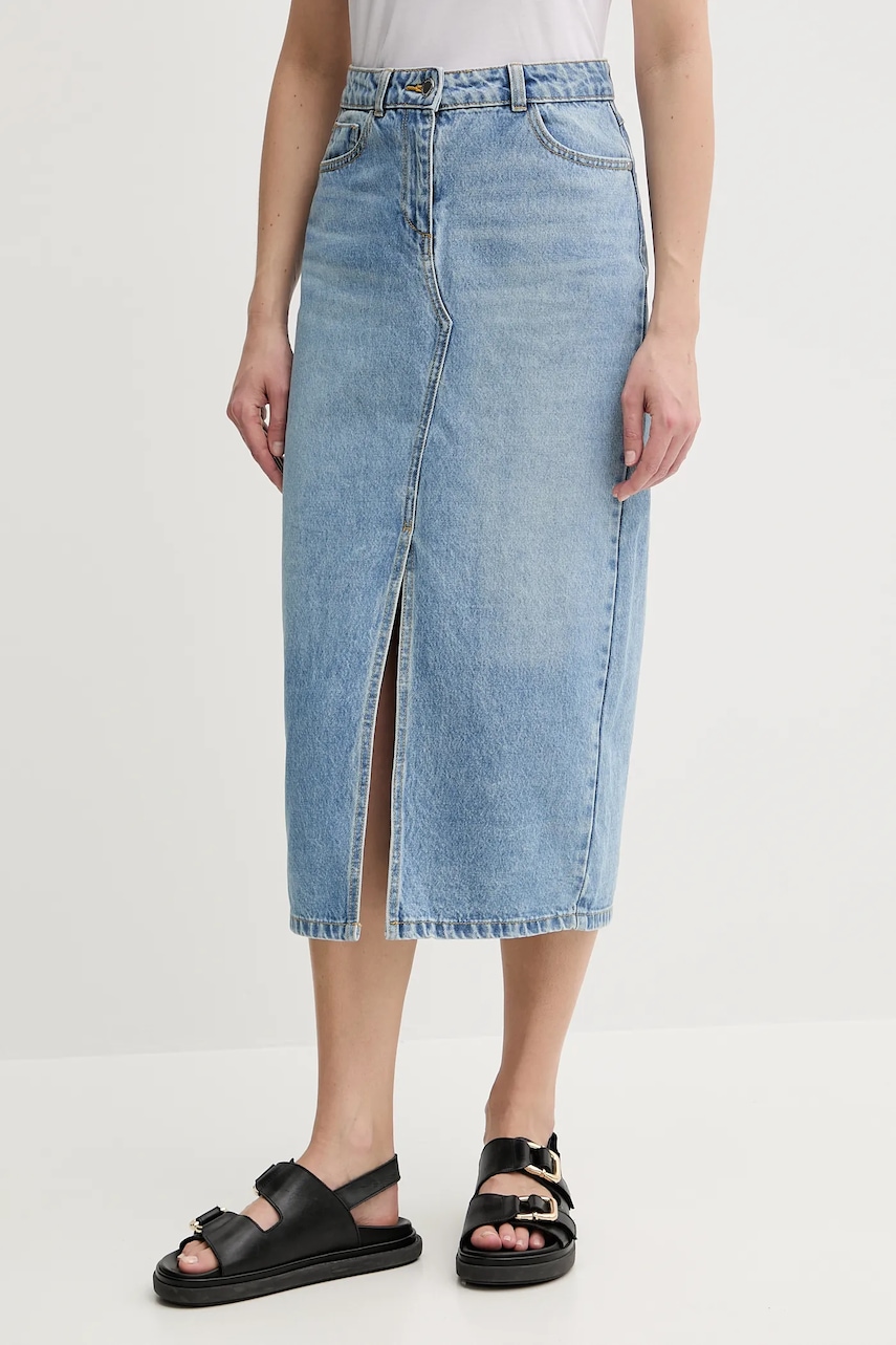 Morgan fustă jeans JROMA midi, drept, JROMA