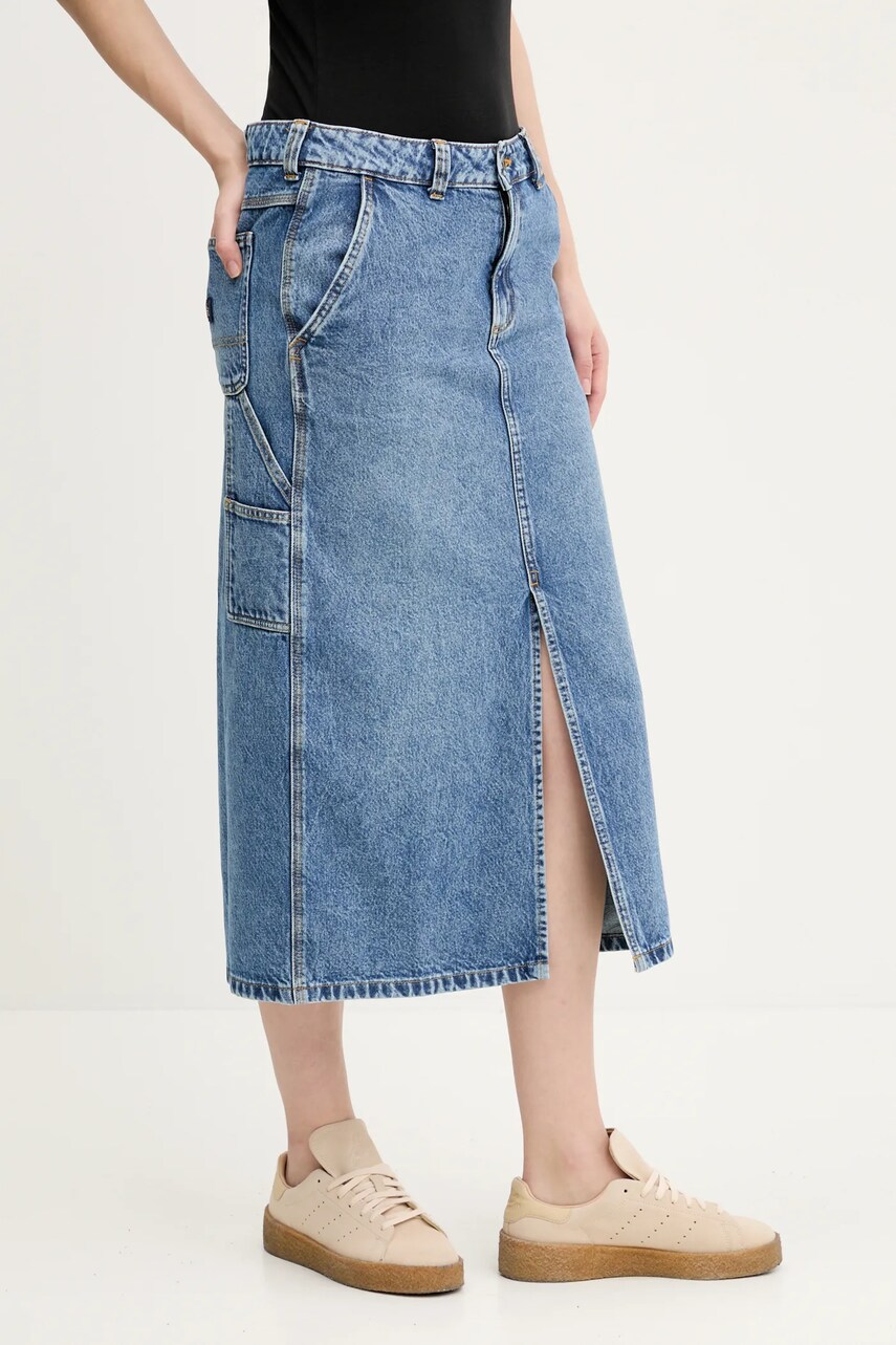 Dickies fusta jeans culoarea albastru marin, midi, drept, DK0A866SK211
