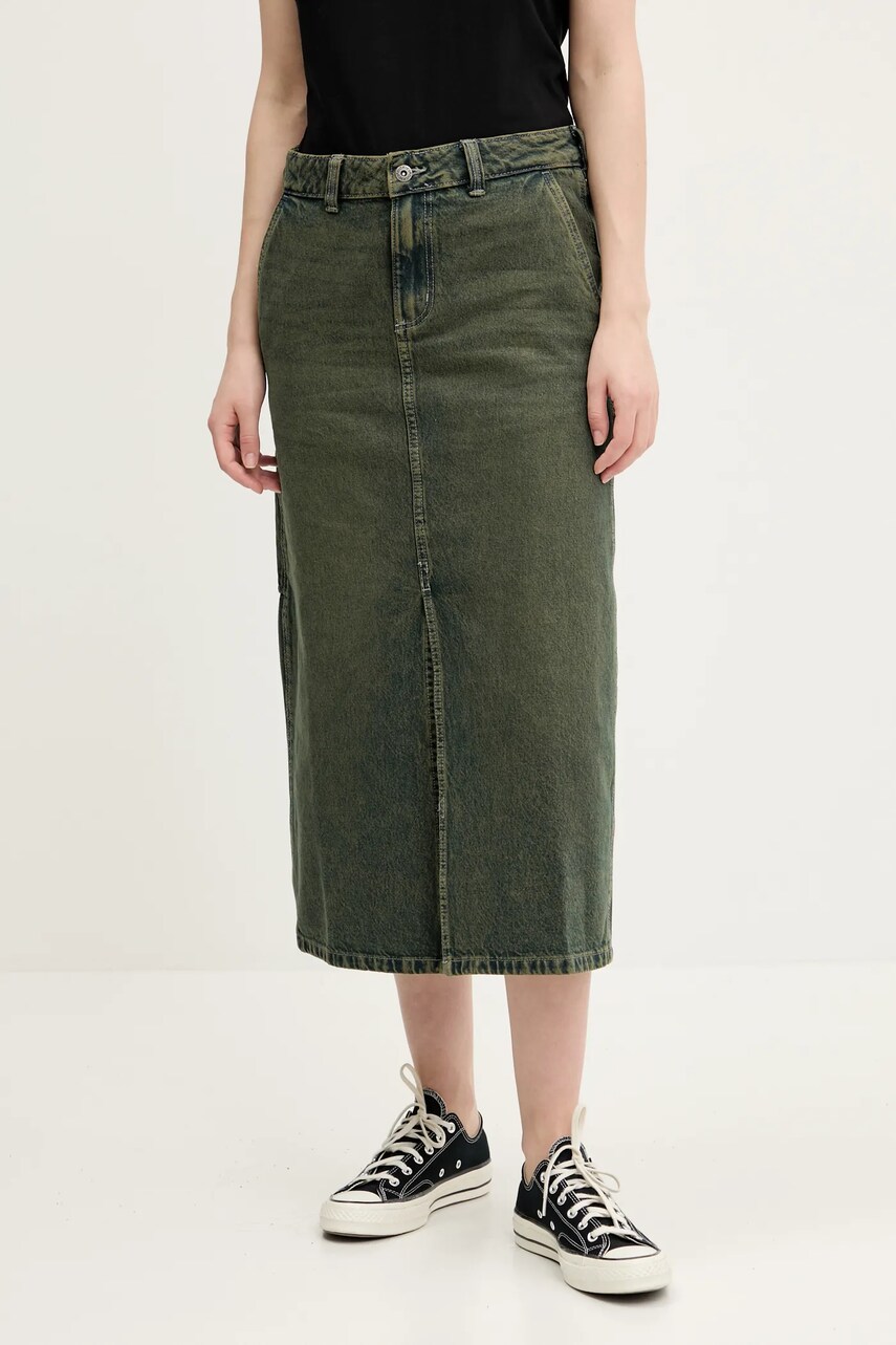Dickies fusta jeans culoarea verde, midi, drept, DK0A866SK571