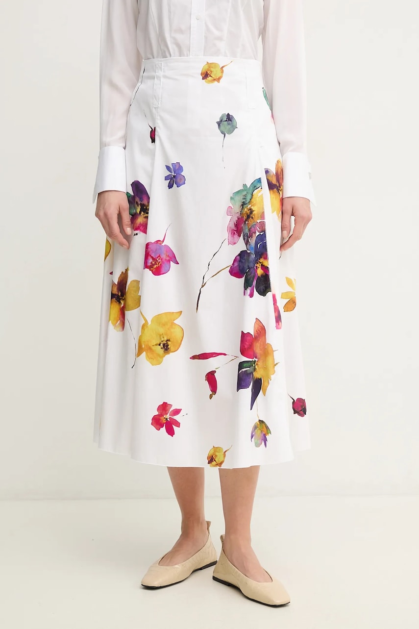 MAX&Co. fustă din bumbac culoarea alb, midi, evazati, 2516101114200