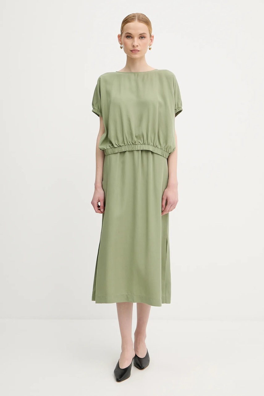 Юбка United Colors of Benetton цвет зелёный midi расклешённая 4NPHD004S