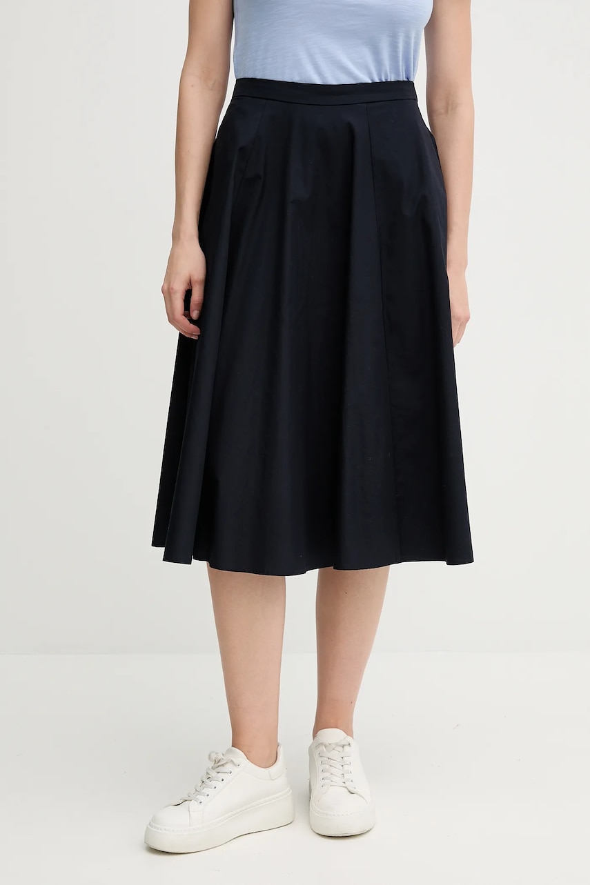 Gant fustă din bumbac culoarea albastru marin, midi, evazati, 4400163
