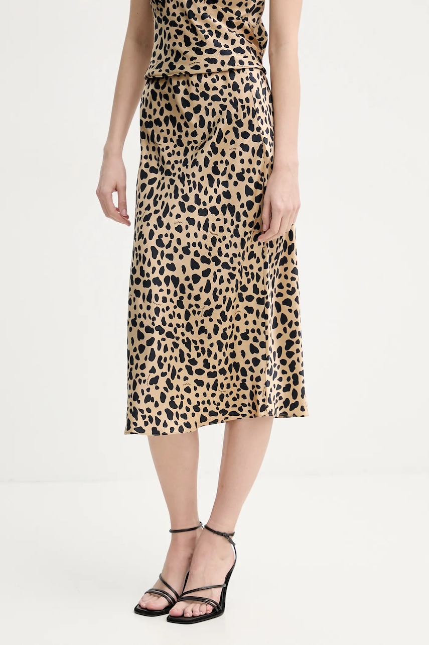 FROM FUTURE fustă de mătase culoarea bej, midi, drept, WJU00027