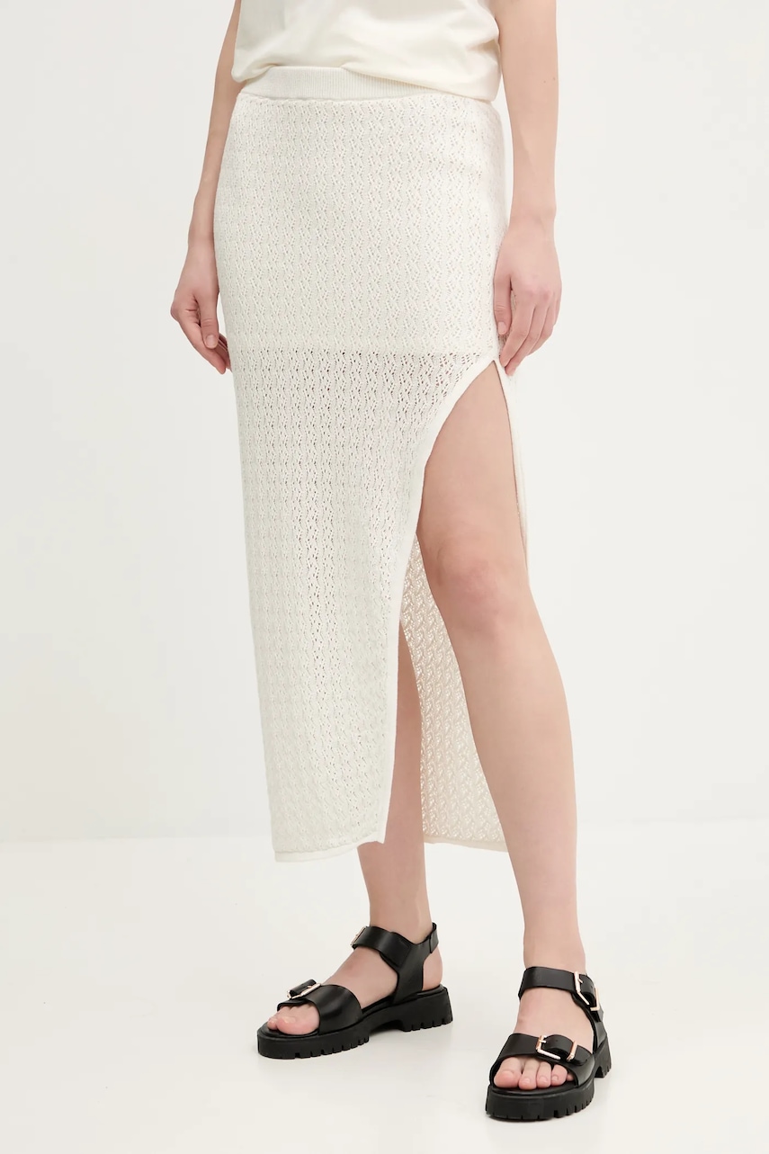 Abercrombie & Fitch fusta din bumbac culoarea bej, midi, drept, KI143-5055