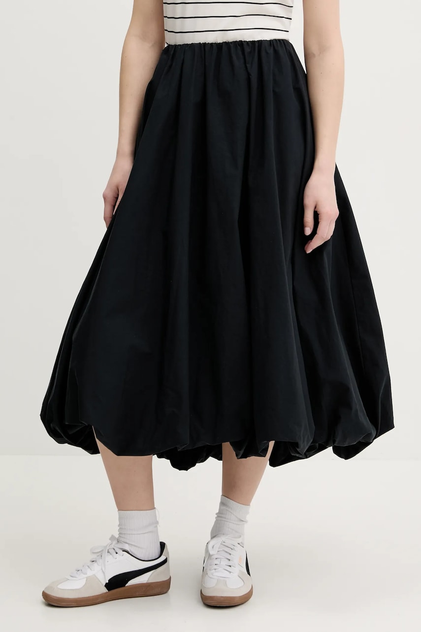 Abercrombie & Fitch fusta din bumbac culoarea negru, midi, evazati, KI143-5070