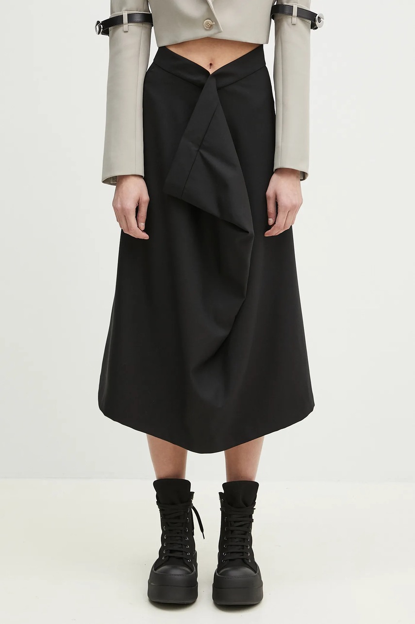 Kenzo fustă de lână culoarea negru, midi, evazati, FF52JU3149RA.99