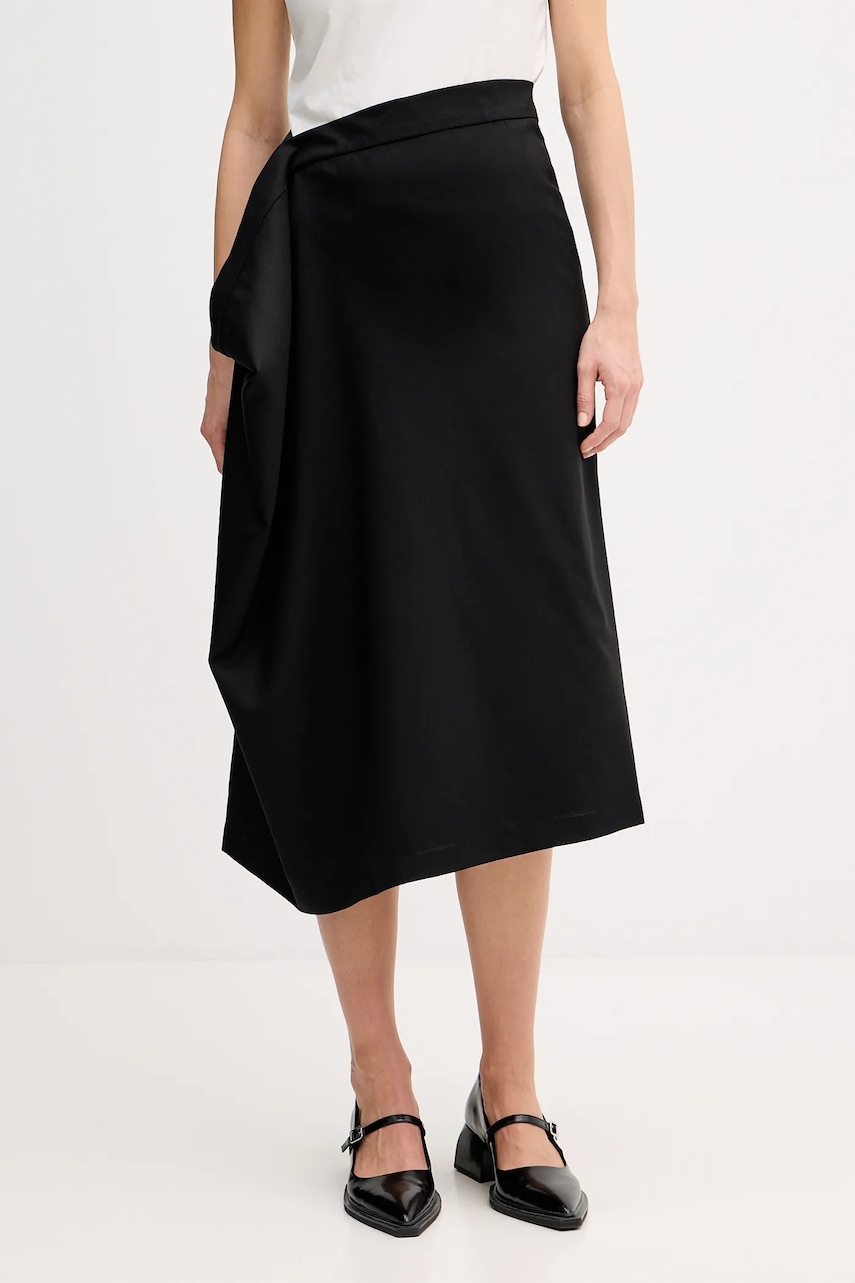 Kenzo fustă de lână culoarea negru, midi, evazati, FF52JU3149RA.99