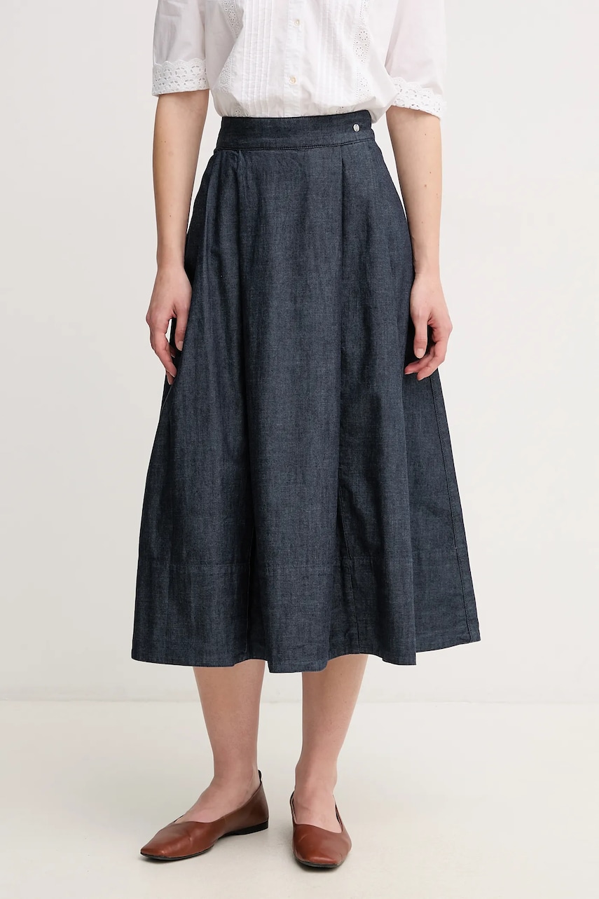 Pedro del Hierro fusta din bumbac denim culoarea bleumarin, midi, evazati, 7599297 Pedro del Hierro fusta din bumbac denim culoarea bleumarin, midi, evazati, 7599297