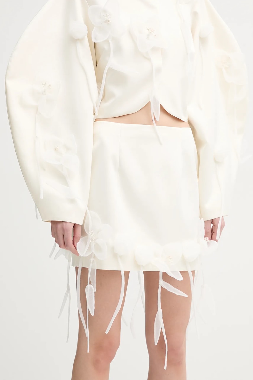 Rotate fustă culoarea bej, mini, drept, 113884857