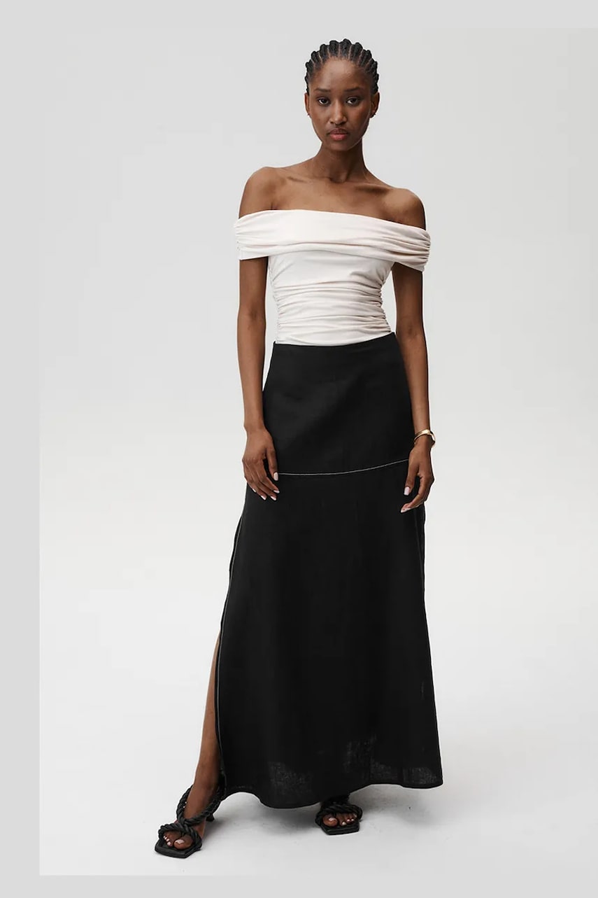 Undress Code fustă din in Serenity Skirt Stitch culoarea negru, maxi, drept, 893 Undress Code fustă din in Serenity Skirt Stitch culoarea negru, maxi, drept, 893