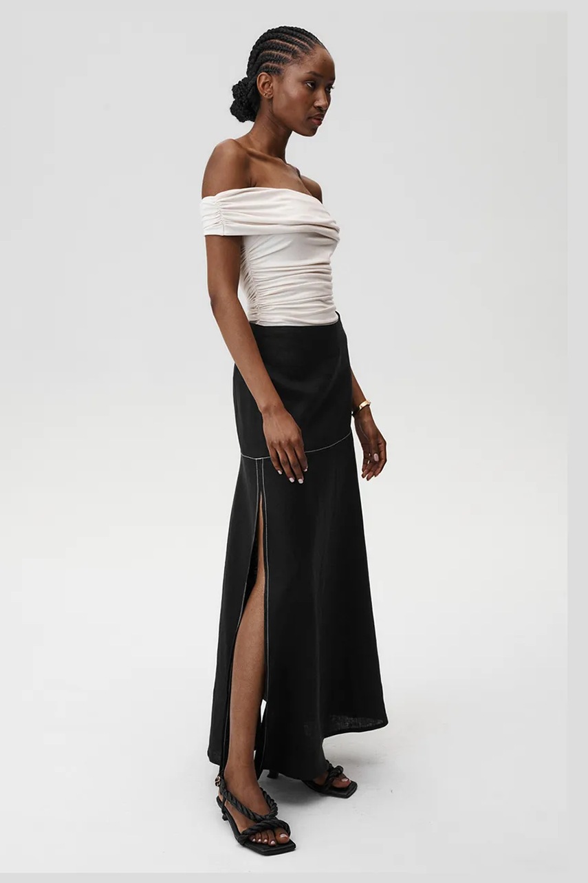 Льняная юбка Undress Code Serenity Skirt Stitch цвет чёрный maxi прямая 893