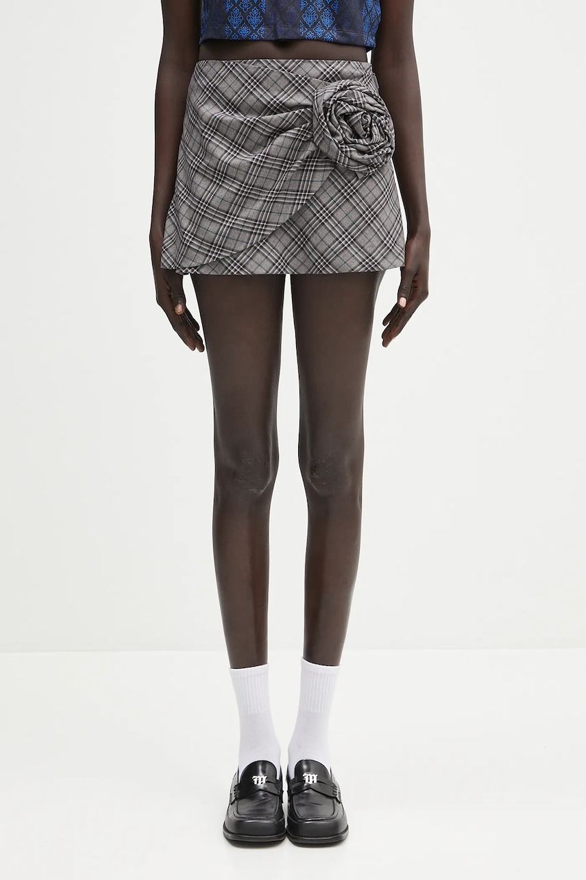 AMBUSH fusta de lana Check Rose Skirt culoarea gri, mini, evazati, 12115390