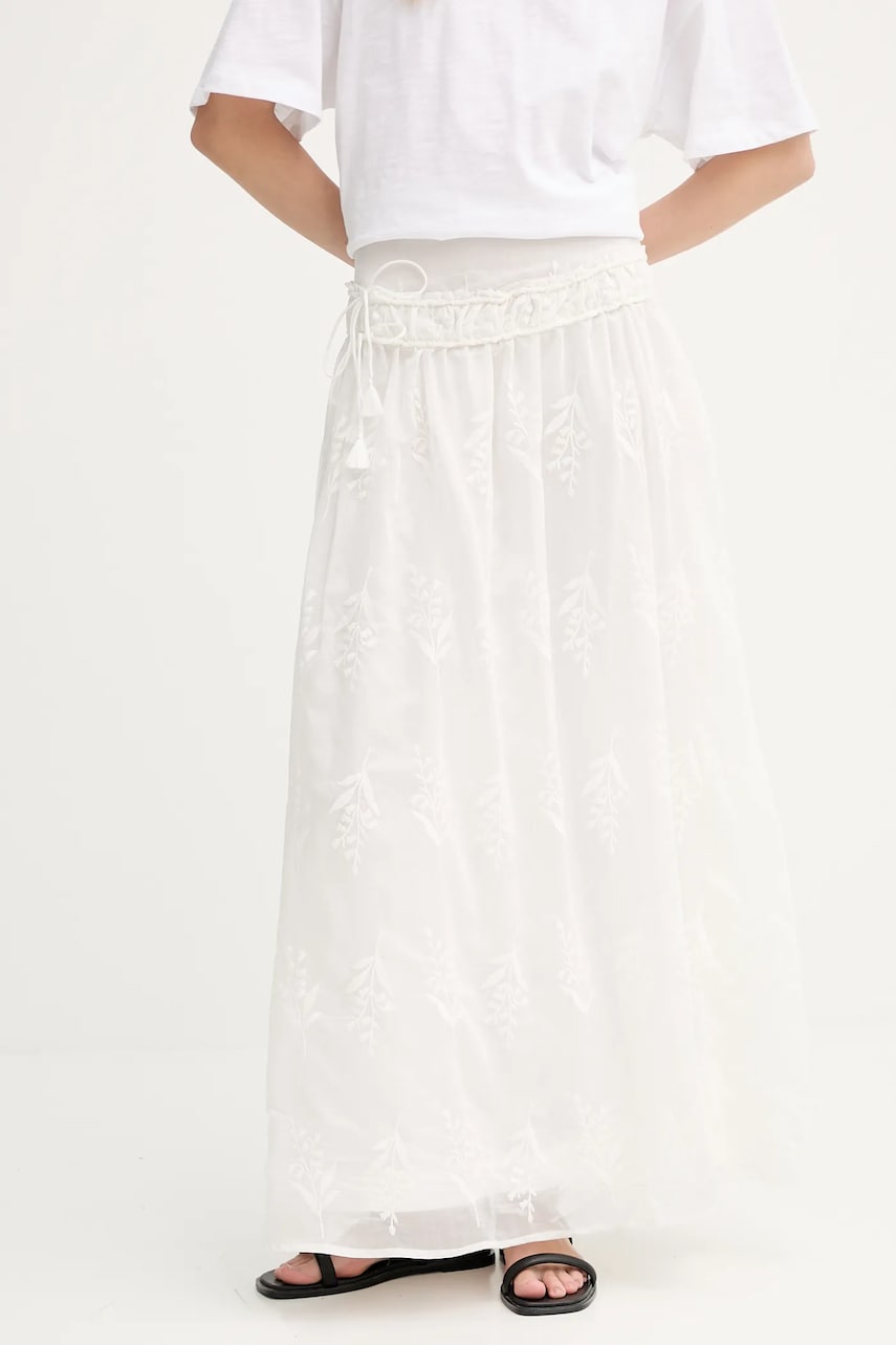 MUNTHE fustă ULINE culoarea alb, maxi, evazati, 255122025525 MUNTHE fustă ULINE culoarea alb, maxi, evazati, 255122025525